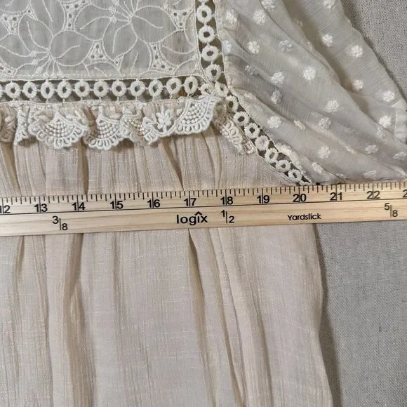 Umgee Ivory Embroidered Lace Swingy Mini Boho Babydoll Dress sz Large - Picture 7 of 8
